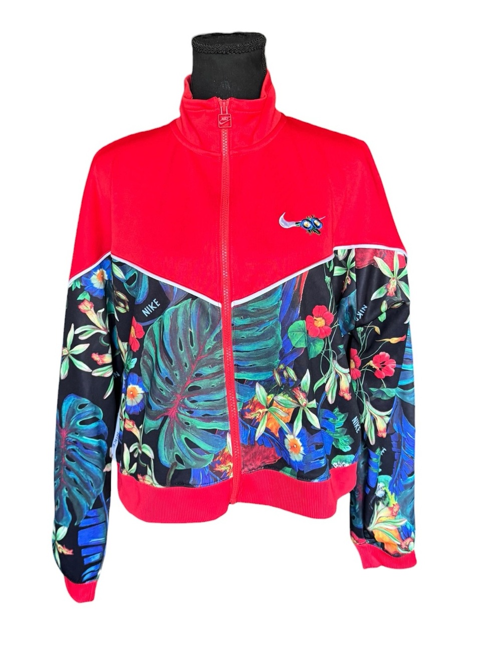 Nike Floral Tropical Windrunner Track Jacket XL Red Full Zip Retro Y2K M33